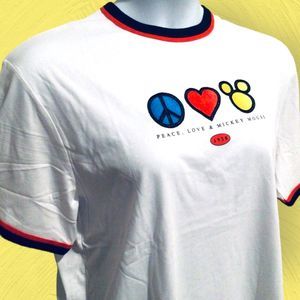 WDW Disney Parks PEACE LOVE & MICKEY MOUSE Ringer T Shirt 90s Y2K White Size S